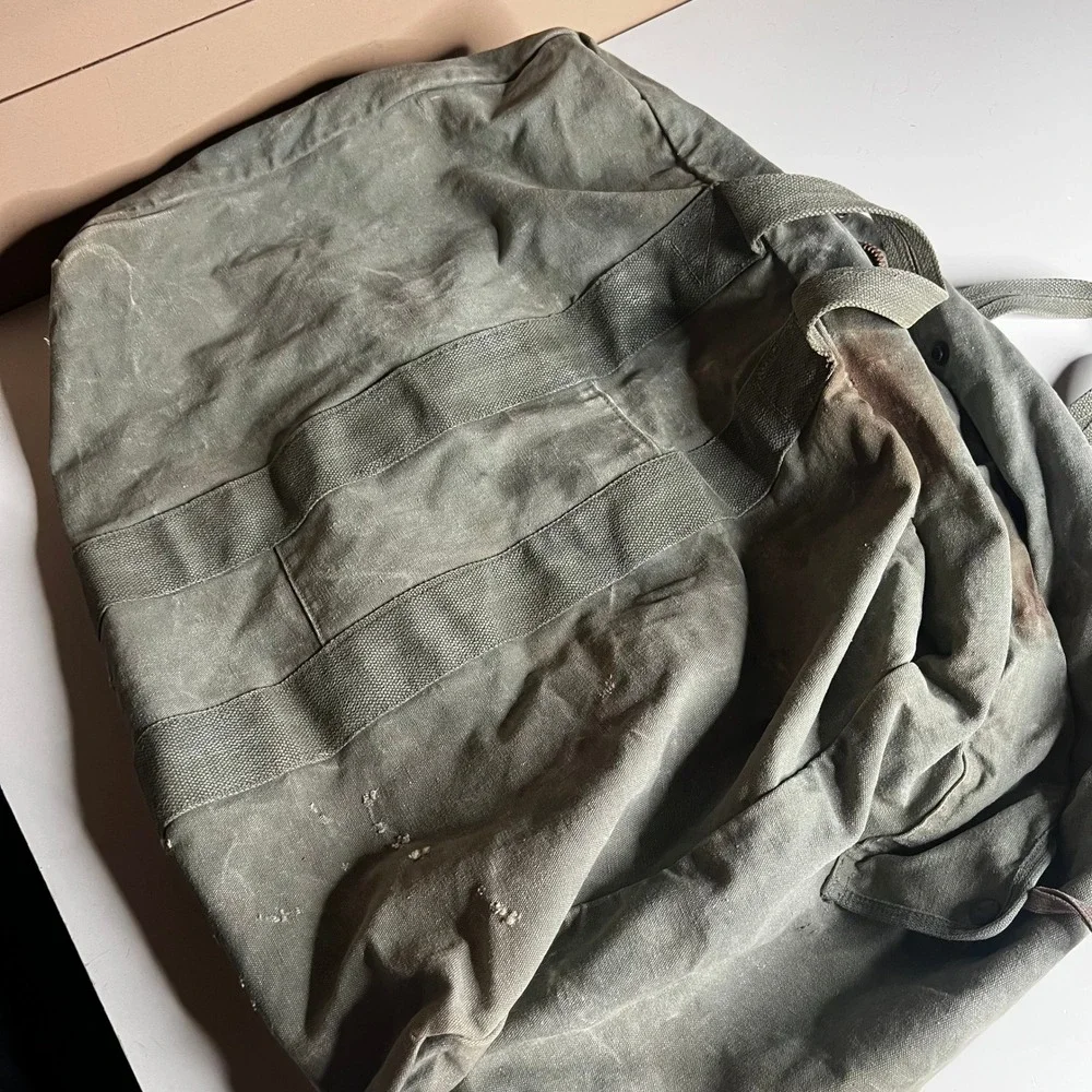 Vintage 80s Military Canvas Duffel Bag Olive Drab Conmar Brass Zipper Large